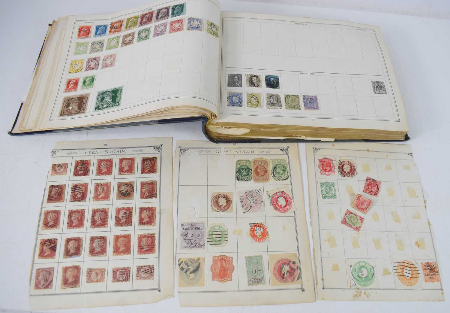 A stamp collection including a number of 19th century and Victorian examples, and a page of Penny