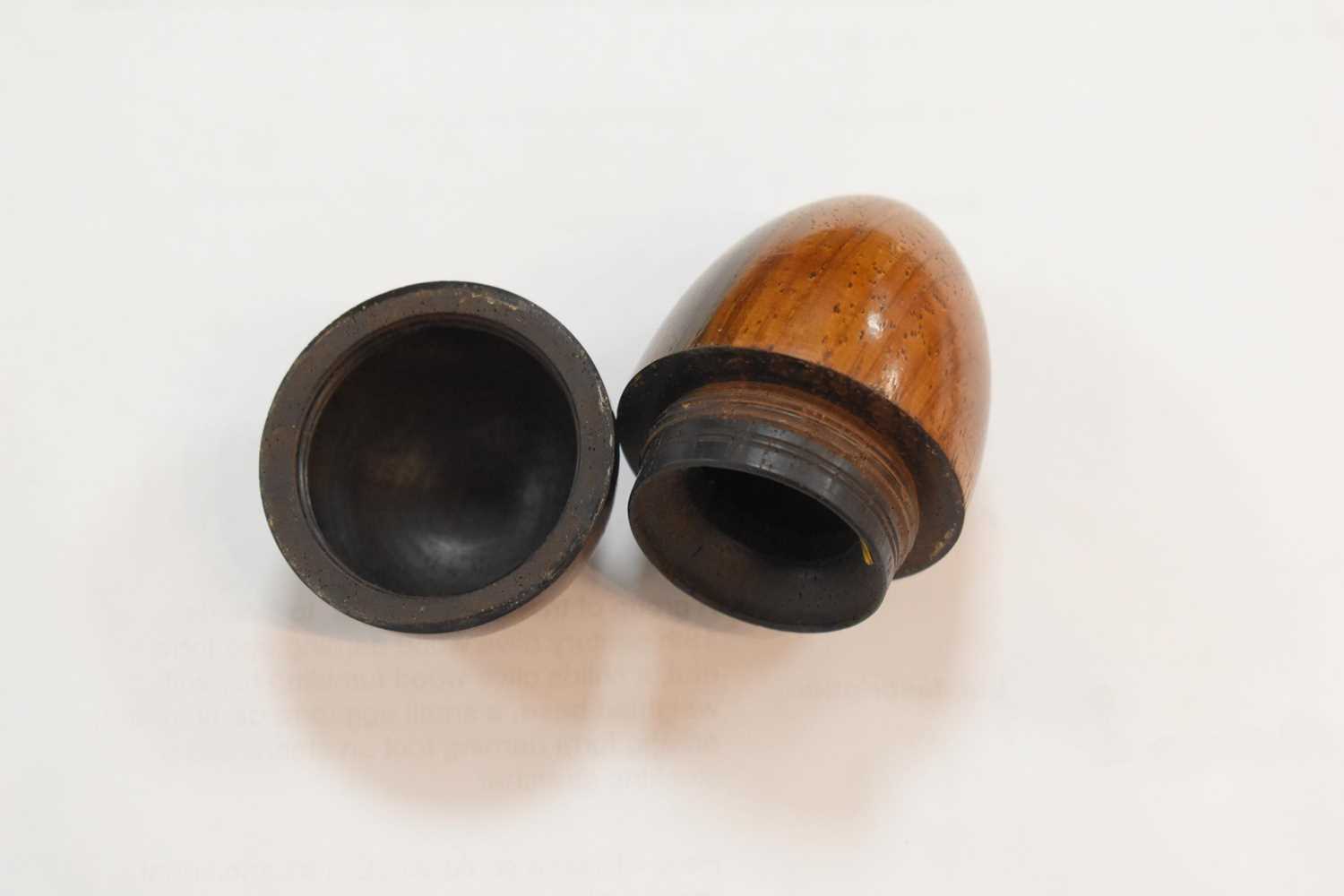 A group of treen sewing aids, to include a 19th century olive wood darning egg form etui, a childs - Image 4 of 14