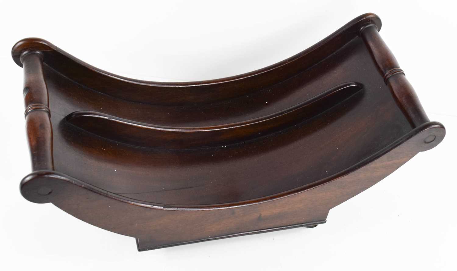 A Georgian mahogany cheese dish, the shaped sides united with turned rails, and raised on original - Image 3 of 4