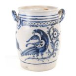 An 18th century German Westerwald two handled stoneware vessel / jar, decorated with birds and