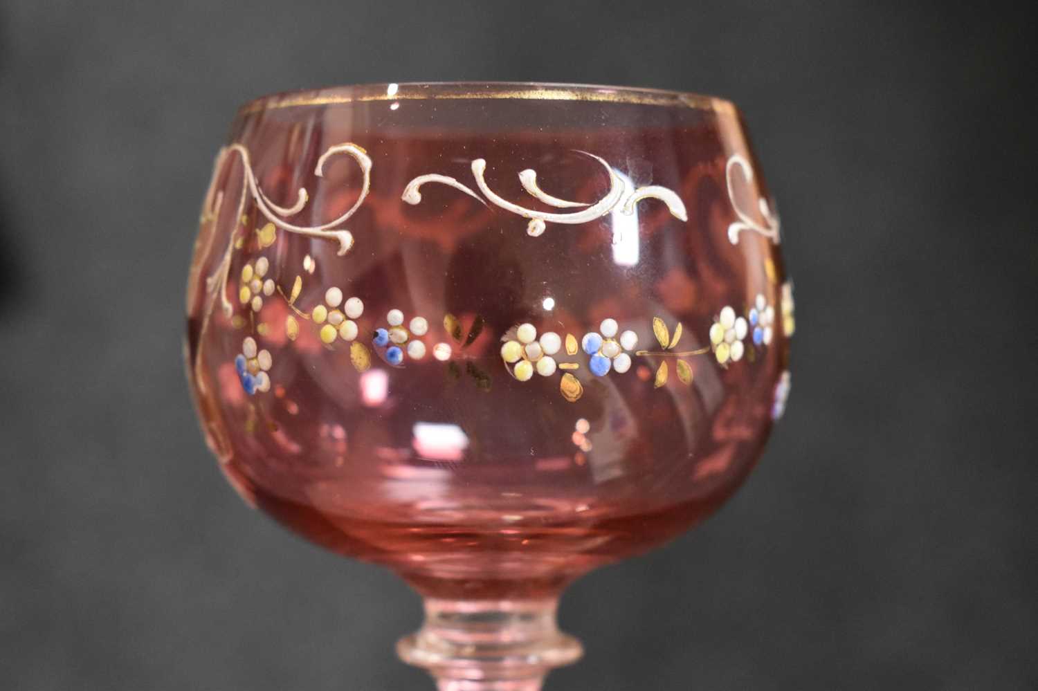 A group of Bohemian drinking glasses to include examples with beehive stems, hock glass with hand - Image 2 of 13