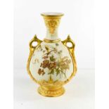 A Royal Worcester blush ivory vase, decorated with a dragonfly, model number 1553, puce marks for