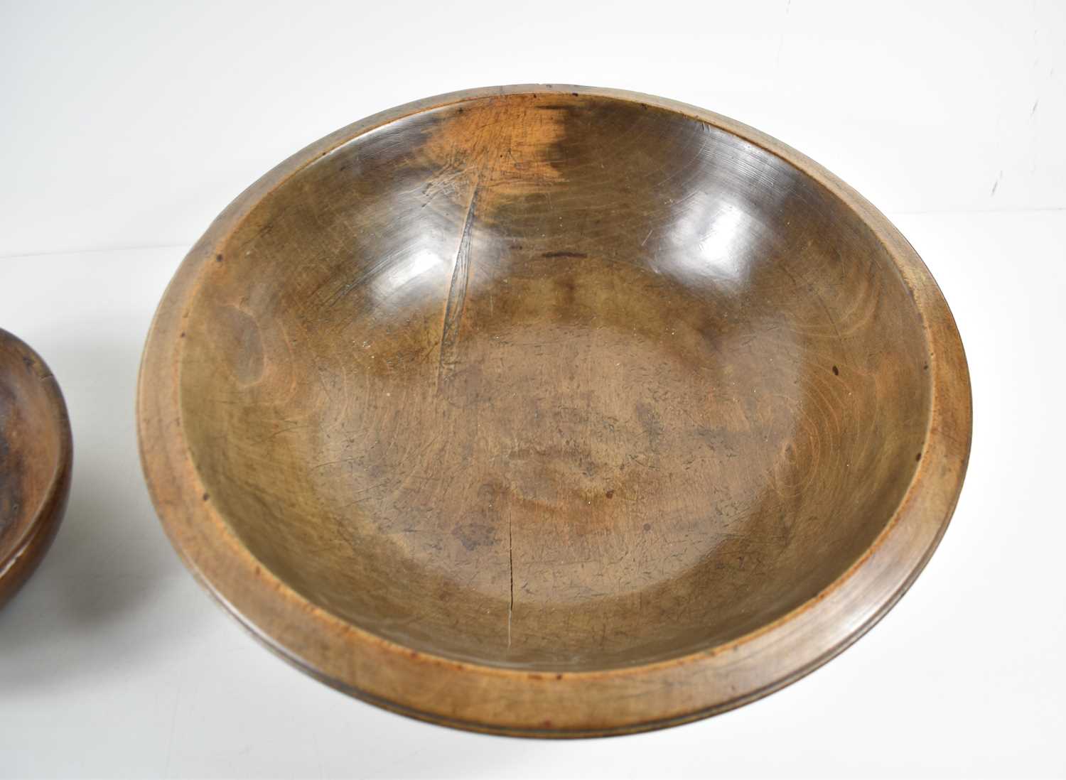 A late 17th / early 18th century burr wood bowl, 21cm diameter approximately, together with a larger - Image 7 of 9