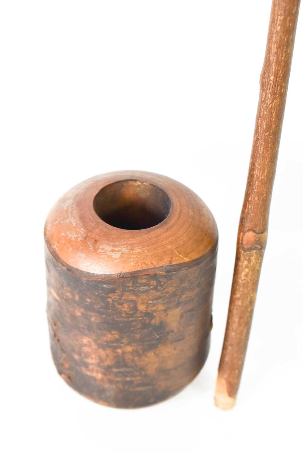 An early 19th century treen pipe, likely birchwood, the bowl carved from a branch in the solid, - Image 2 of 3