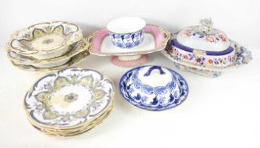 A group of 19th century and later ceramics and Ironstone tureen & cover, fruit plates and bowls,
