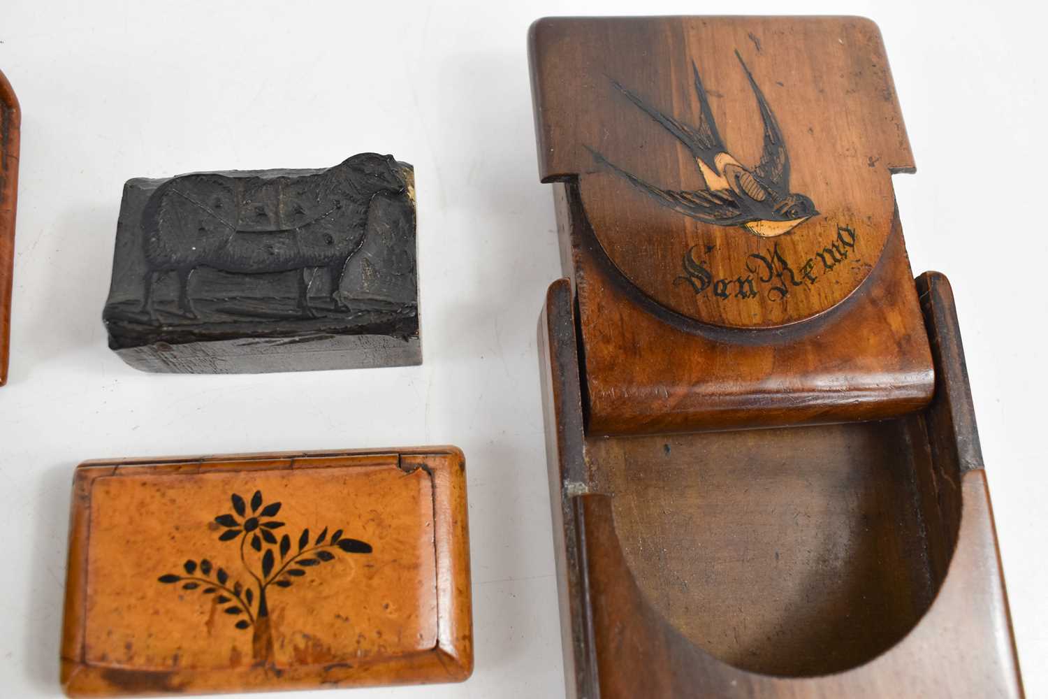 A selection of 19th and early 20th century treen, to include an Italian San Remo pocket watch holder - Image 3 of 4