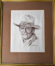 Terry Sherbourne, portrait of John Wayne, pastel & white chalk, 34 by 28cm.