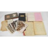 A group of family handwritten cookbooks and a 1915 diary and postcards, photographs of the