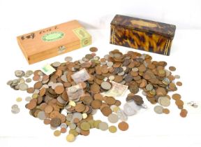 A collection of GB and worldwide coins, some silver, to include an 1898 half crown, sixpences and