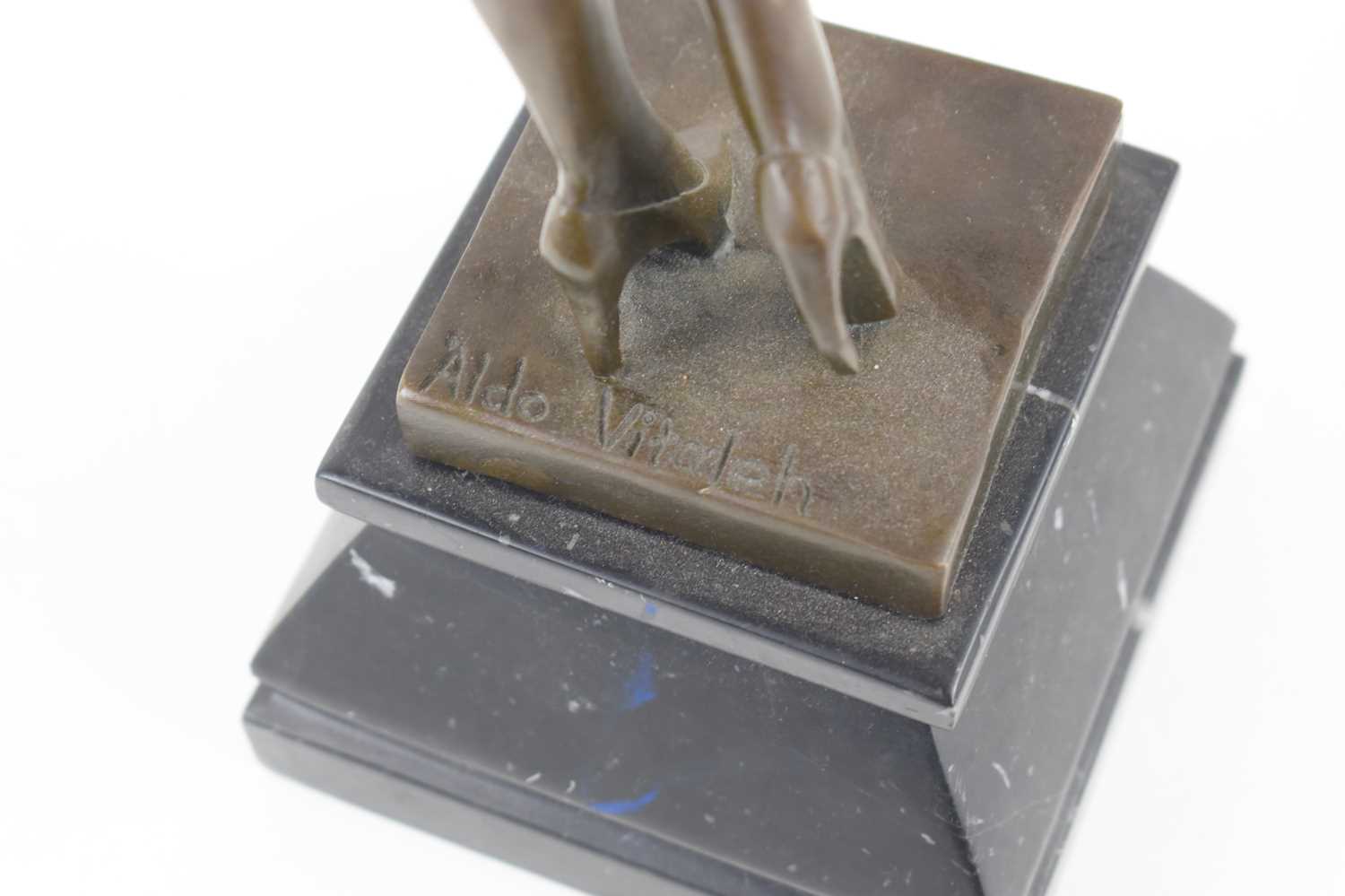 After Alda Vitaleh (20th century): a bronze semi-nude female, modelled in stilettos with one arm - Image 3 of 3