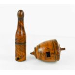 A 19th century olive wood egg etui, hand painted with decorative borders, and 1821, A G, June 20,