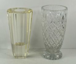 A Baccarat style heavy glass faceted vase, unsigned, 23.5cm high, together with a cut glass