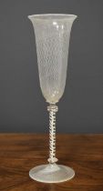 An unusual Edwardian Champagne flute in the 18th century manner, with milk glass twisted bowl,