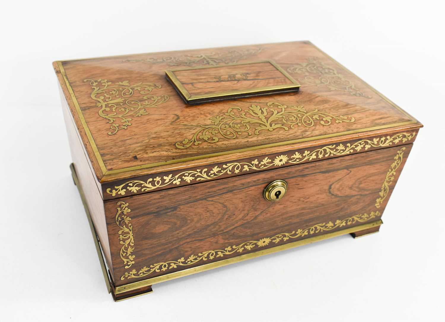 A fine 19th century rosewood and boulework sewing box, the lid bearing owners initials JMP, with