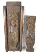 A pair of 17th century oak carved telemon terms, possibly depicting Charles I, 38.5cm by 10cm. [