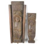 A pair of 17th century oak carved telemon terms, possibly depicting Charles I, 38.5cm by 10cm. [