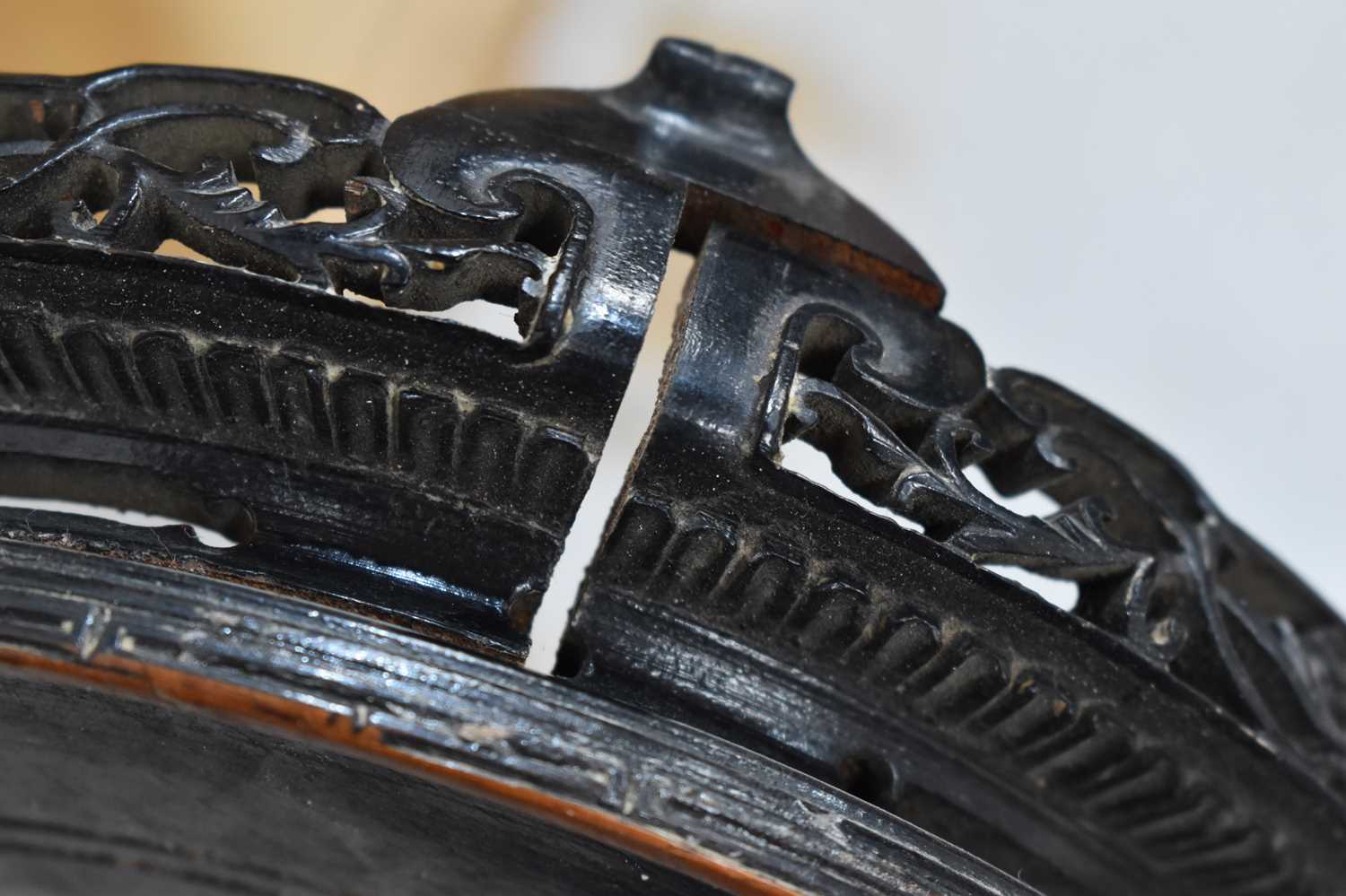 An antique mahogany table easel, together with a Chinese carved stand, a group of roundel ebonised - Image 2 of 8