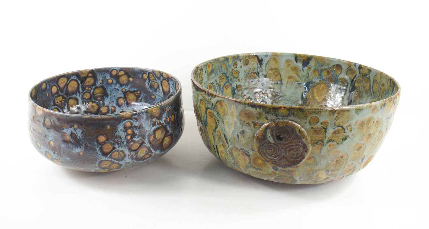 A Chambers (20th Century): Studio pottery bowls; one inscribed Are We Not (Just Taking the Piss from