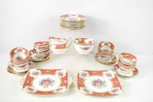 A Foley bone China part tea service in the Montrose pattern, to include two cake plates, twelve