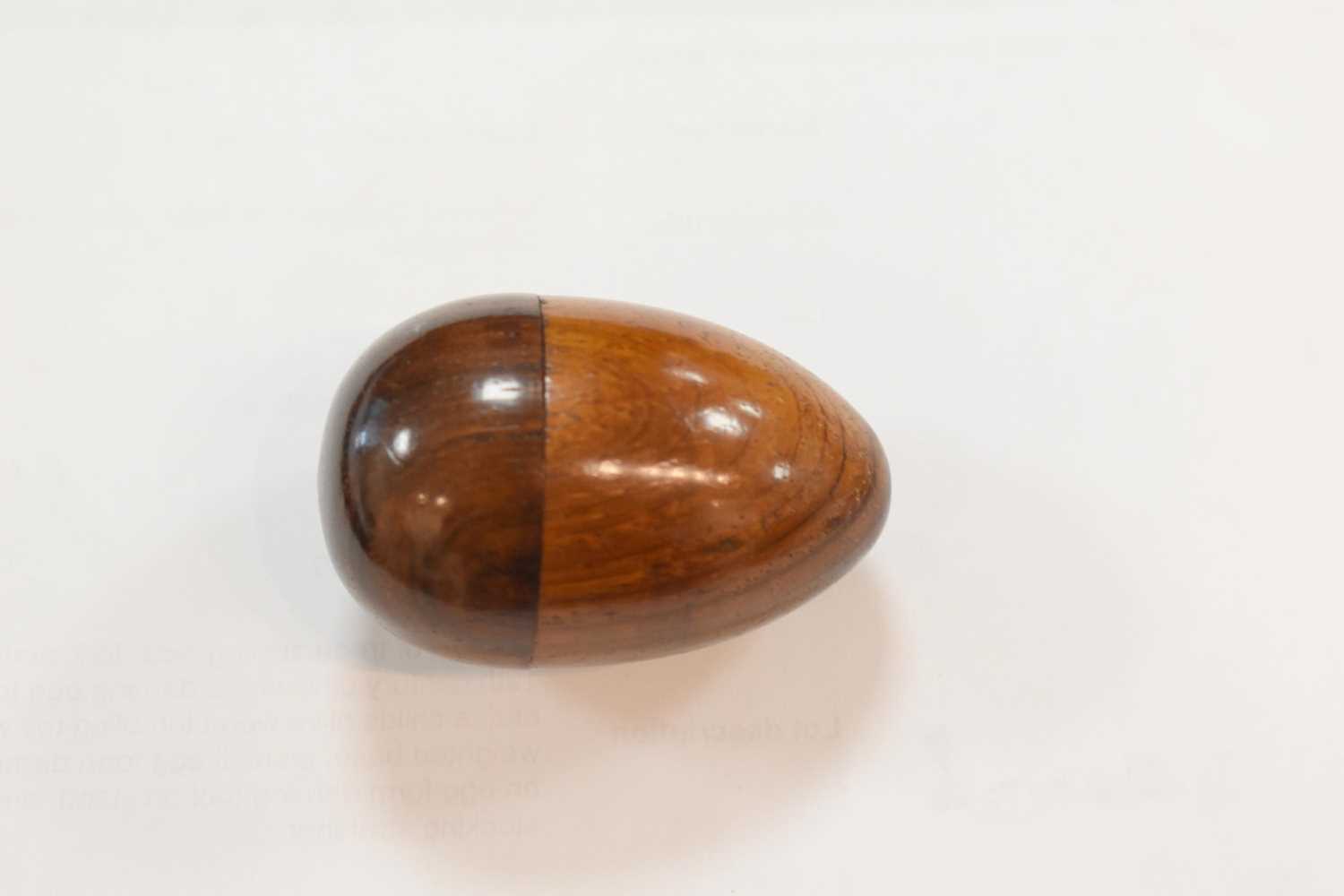 A group of treen sewing aids, to include a 19th century olive wood darning egg form etui, a childs - Image 5 of 14