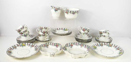 An Art Deco Duchess China part tea set in the Orient pattern, to include two sandwich plates, twelve