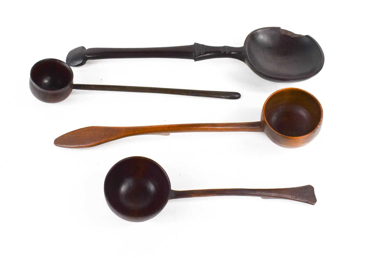 A group of 19th century treen to include a Scotch Kale skimming spoon, an 18th century ladle, a - Image 3 of 3