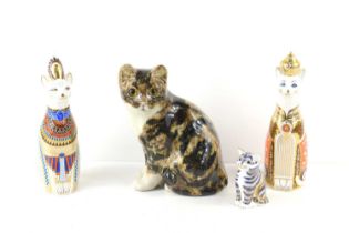 Two Royal Crown Derby Egyptian cat paperweights, from the Royal Cats Collection, 22cm high, together