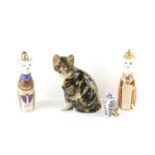 Two Royal Crown Derby Egyptian cat paperweights, from the Royal Cats Collection, 22cm high, together