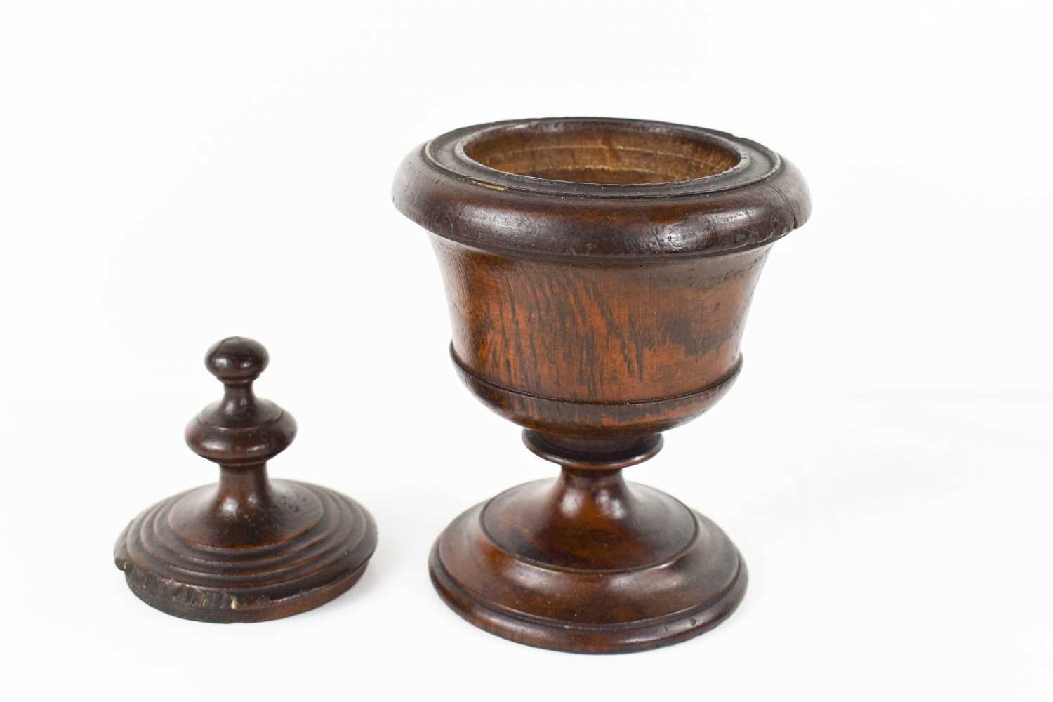 An oak early 18th / late 17th century tobacco box, with turned cover, and pedestal base, 19cm high. - Image 3 of 3