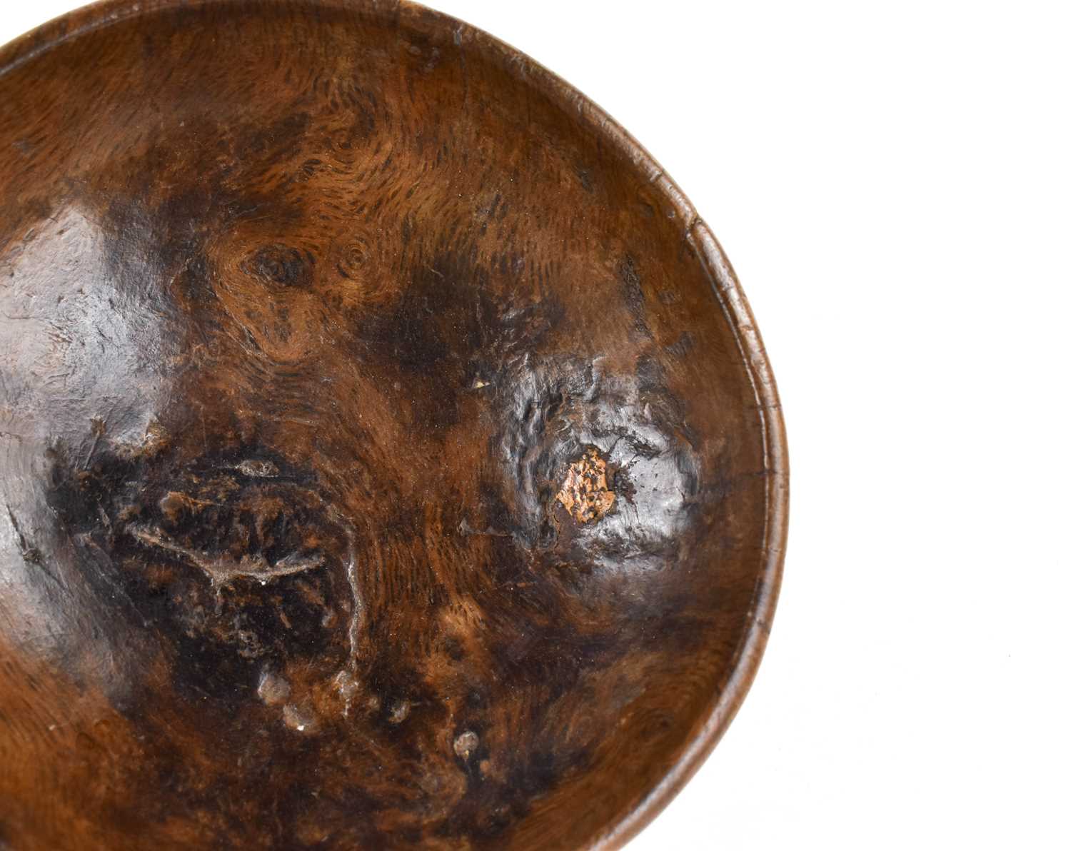 A late 17th / early 18th century burr wood bowl, 21cm diameter approximately, together with a larger - Image 4 of 9