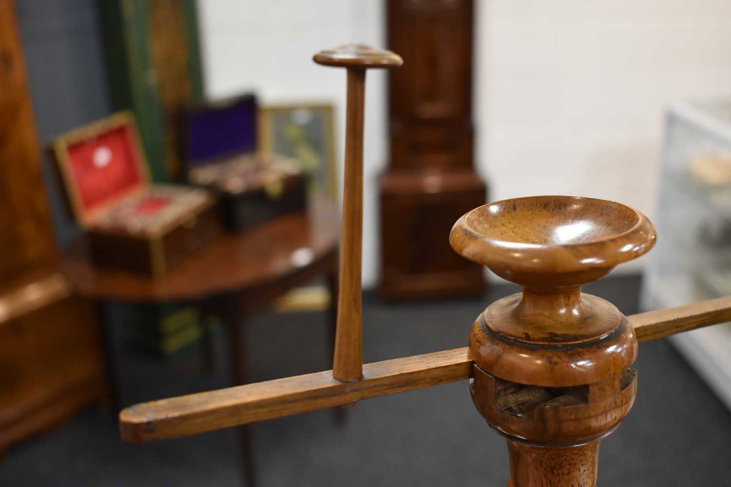 Two 19th century treen wool winders / swifts, one with four scissor action retractable arms, the - Image 5 of 9