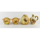 A group of Royal Worcester blush ivory comprising a pair pots or vases, model number 1176, puce