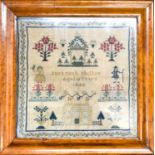 A 19th century sampler, by Susannah Shelton aged 11 years, dated 1848, depicting figures, house,