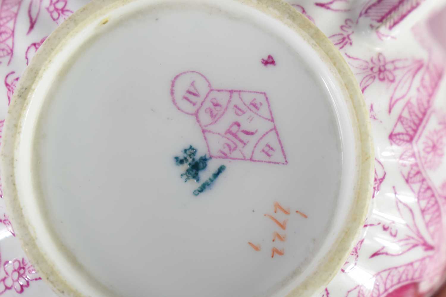 A 19th century part tea set, pink primrose pattern, cups, saucers, sugar bowl and plates. - Image 2 of 2