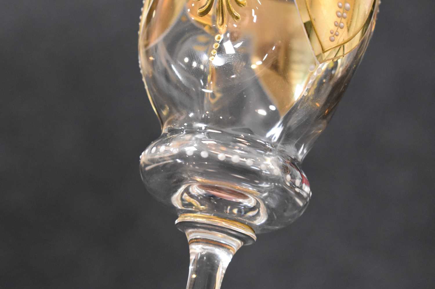 A group of Bohemian drinking glasses to include examples with beehive stems, hock glass with hand - Image 7 of 13