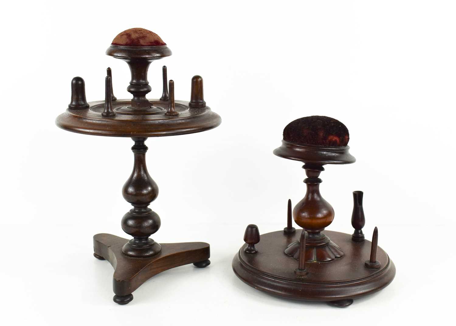 Two Victorian work / bobbin stands, one rosewood example, with rotating bobbin holder centred by the - Image 2 of 2