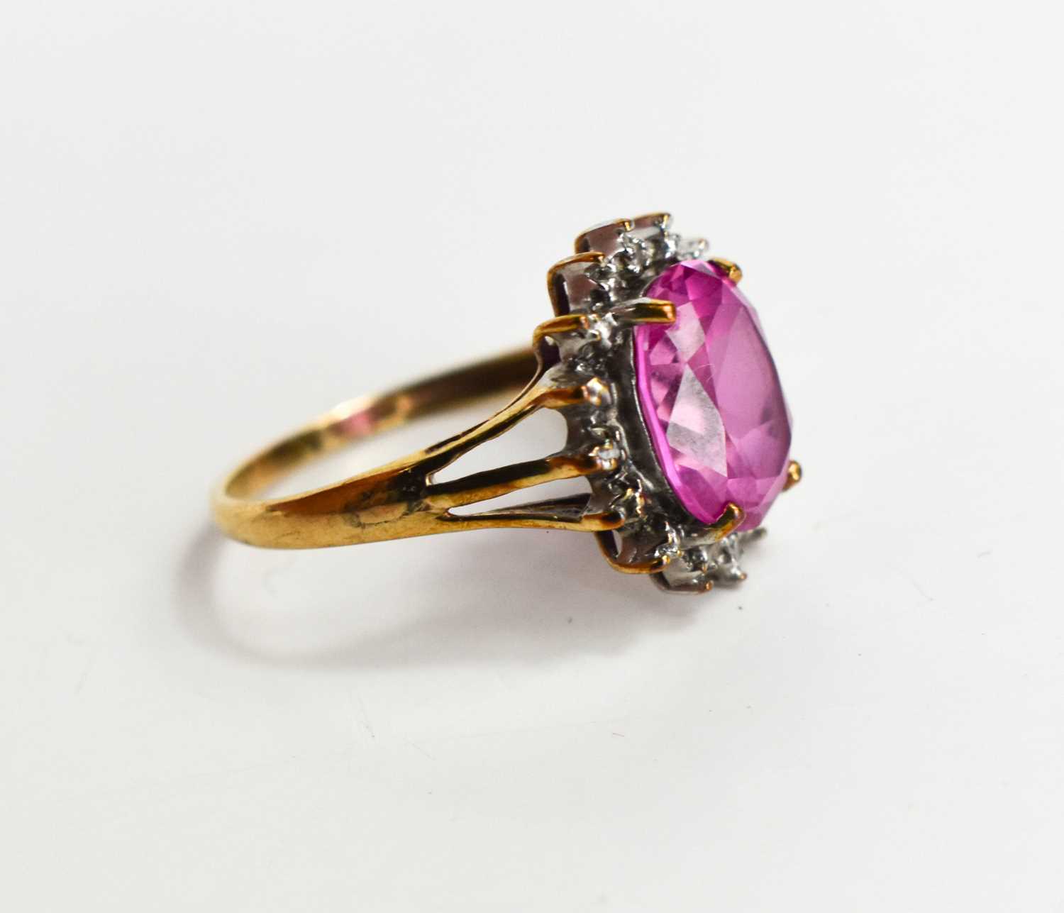 A 9ct gold, pink sapphire and diamond ring, size L½, 2.38g. - Image 3 of 3