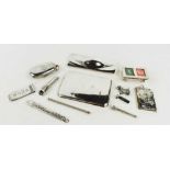 A group of silver accessories including a card case, a small spectacle case, a double stamp box, a