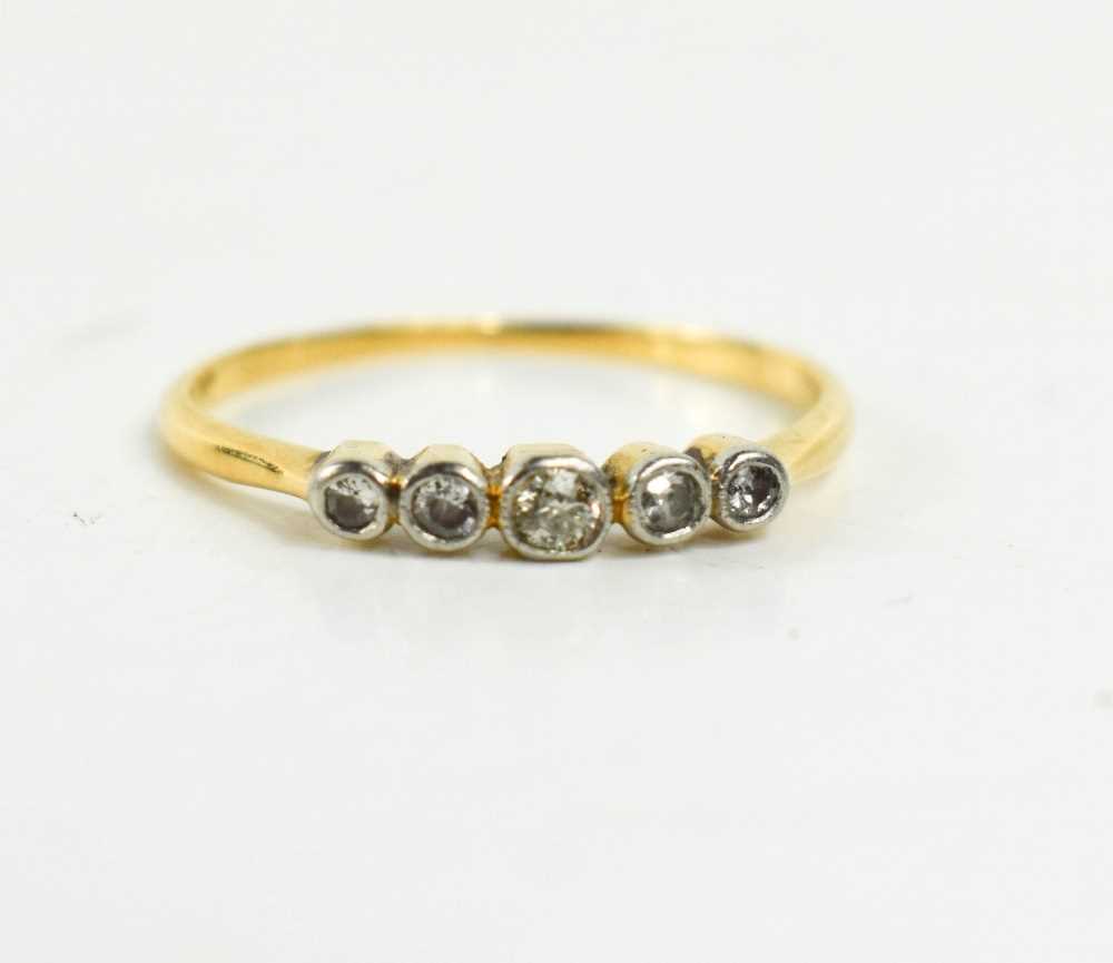 A 9ct gold and diamond ring, set with five old cut graduated diamonds, size M, 1.35g. - Image 2 of 3