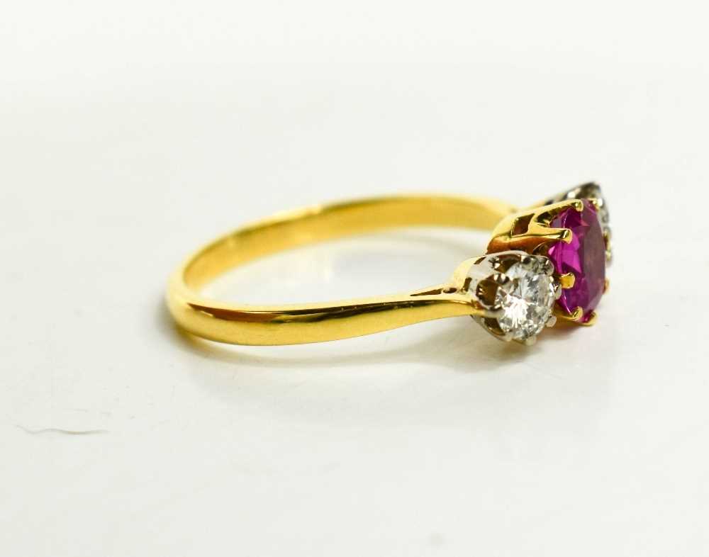 A 9ct gold, diamond and pink sapphire ring, the central sapphire approximately 1ct, the flanking - Image 4 of 4