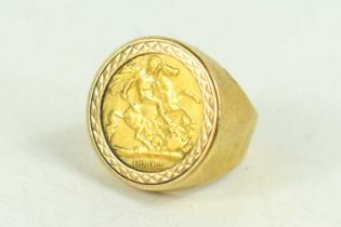 An Edward VII, gold half sovereign, 1902, in 9ct gold ring mount with glass back, size K/L, total