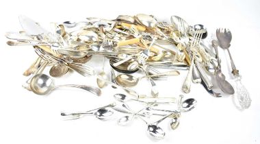 A group of silver teaspoons, sugar nips and similar, comprising a set of three teaspoons, a