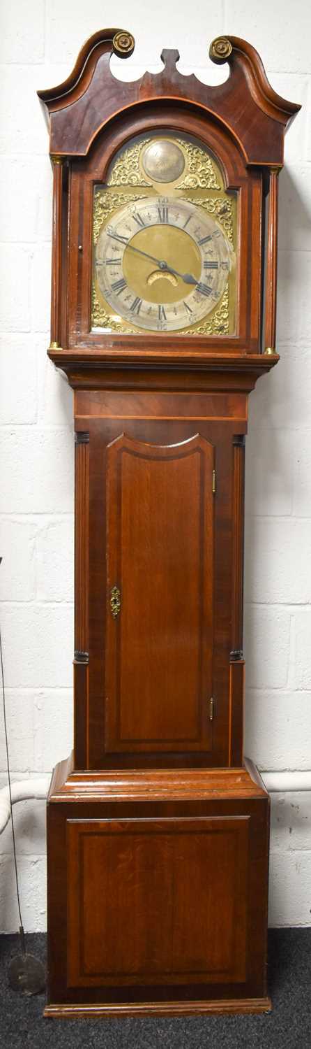 A 19th century oak and mahogany cased longcase clock, the chapter ring bordering subsidiary calendar