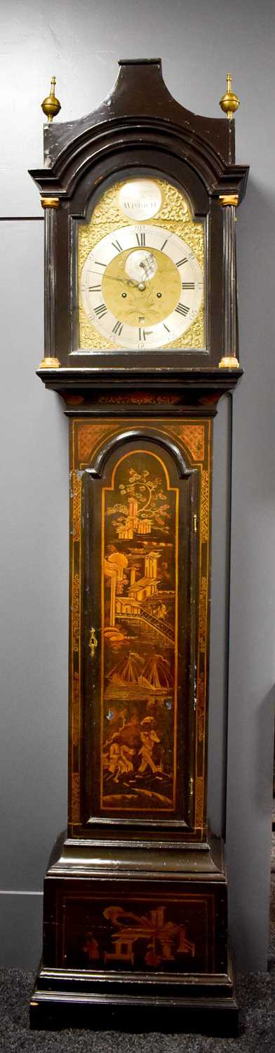 An 18th century longcase clock by Christopher Biggin of Wisbich, the brass clock face having