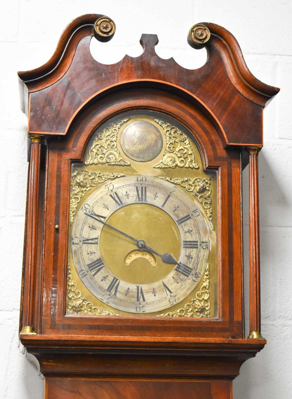 A 19th century oak and mahogany cased longcase clock, the chapter ring bordering subsidiary calendar - Image 2 of 6
