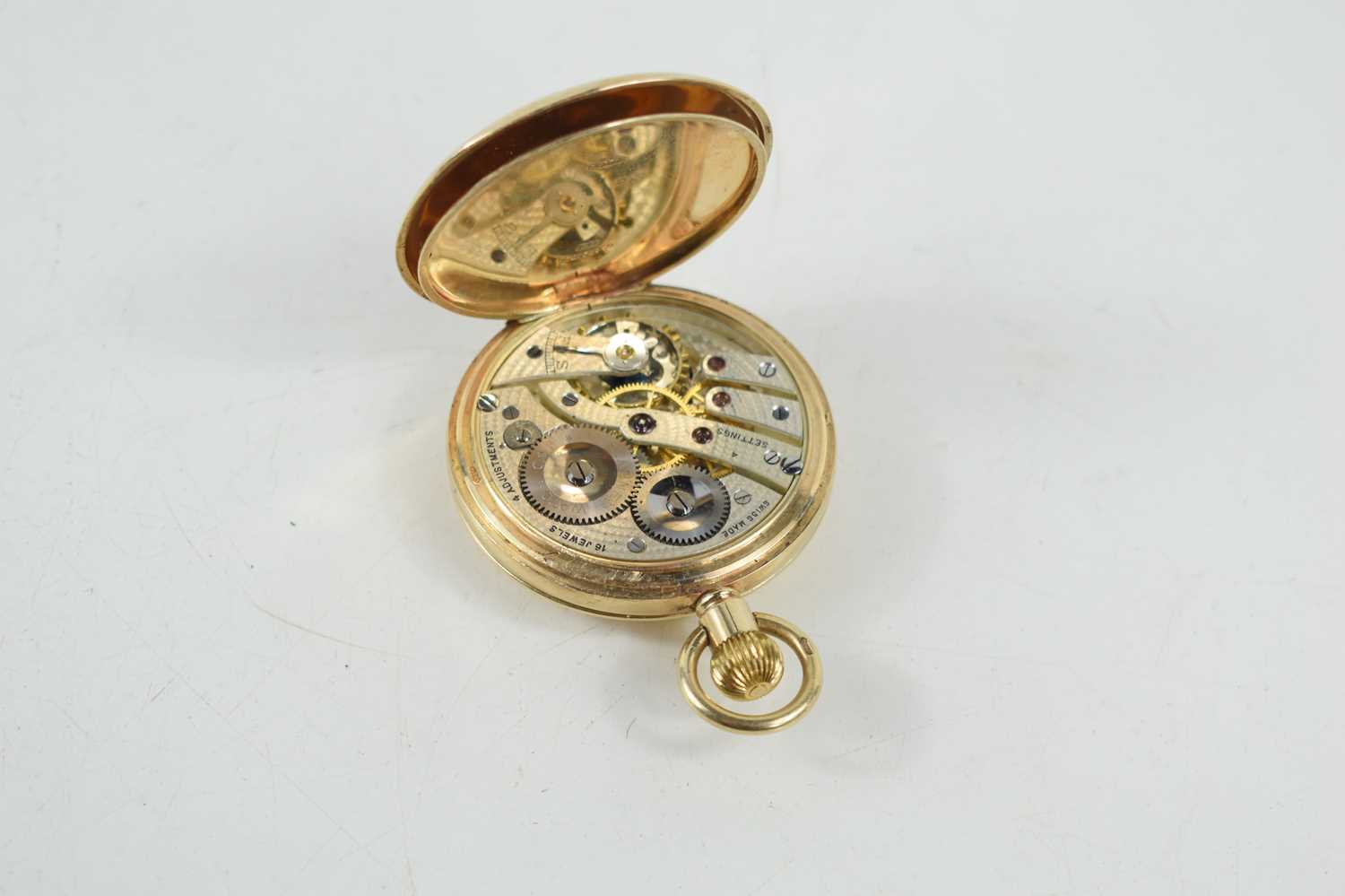 A Tavannes Watch Co, keyless wind, 9ct gold, half hunter, pocket watch, the white enamel dial with - Image 4 of 4