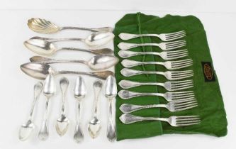 A part set of American JW & Tucker Co coin silver cutlery, to include nine dinner forks, six tea