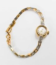 A 14k gold and diamond Girard Perregaux cocktail wristwatch, the circular dial with gold batons, the