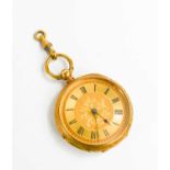 An 18ct gold ladies pocket watch, 19th century, the gold Roman numeral dial with machine engraved