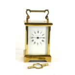 A Bracher & Sydenham 8 day carriage clock, the white enamel dial with roman numerals, the movement